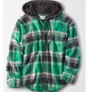 AE plaid hooded shirt